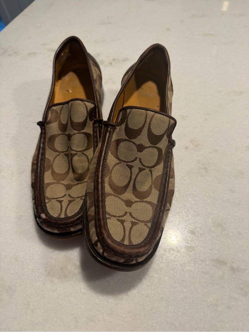 Coach Men's Tan Brown Signature Canvas Slip-On Loafers